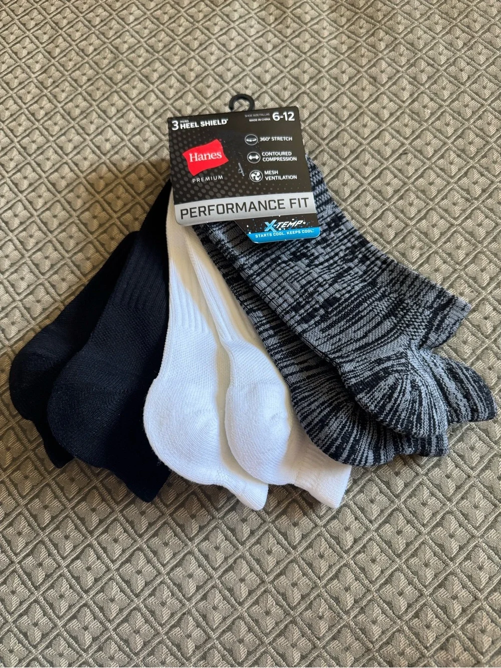 Hanes Performance Fit 3-Pack Low-Cut Socks - Black, White, Gray Marled